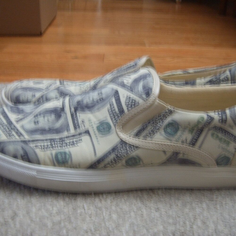 J75 Jump US Paper Currency Vans-style Slip On Men Shoes/Sneakers sz US 10.5